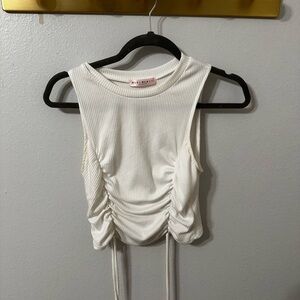 White Ruched Sleeveless Top